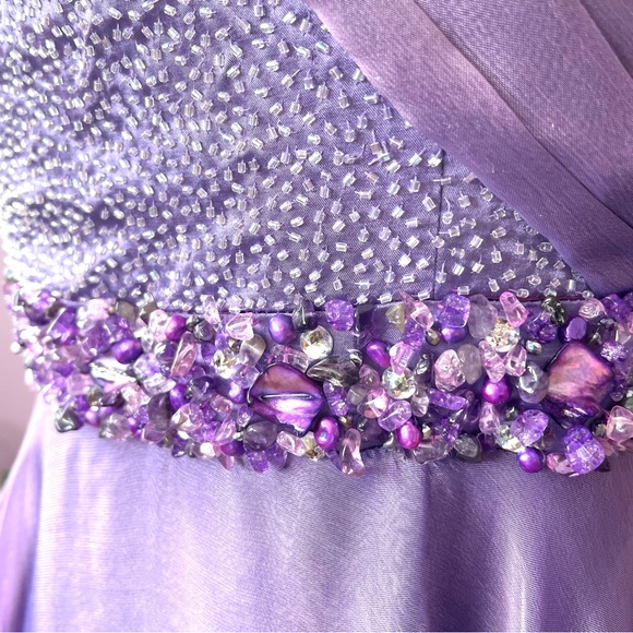 Gorgeous purple sleeveless maxi gown with beads and rhinestones - Picture 11 of 11